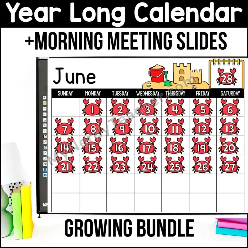 Kindergarten Morning Meeting Slides — Year-Long Digital Calendar Bundle