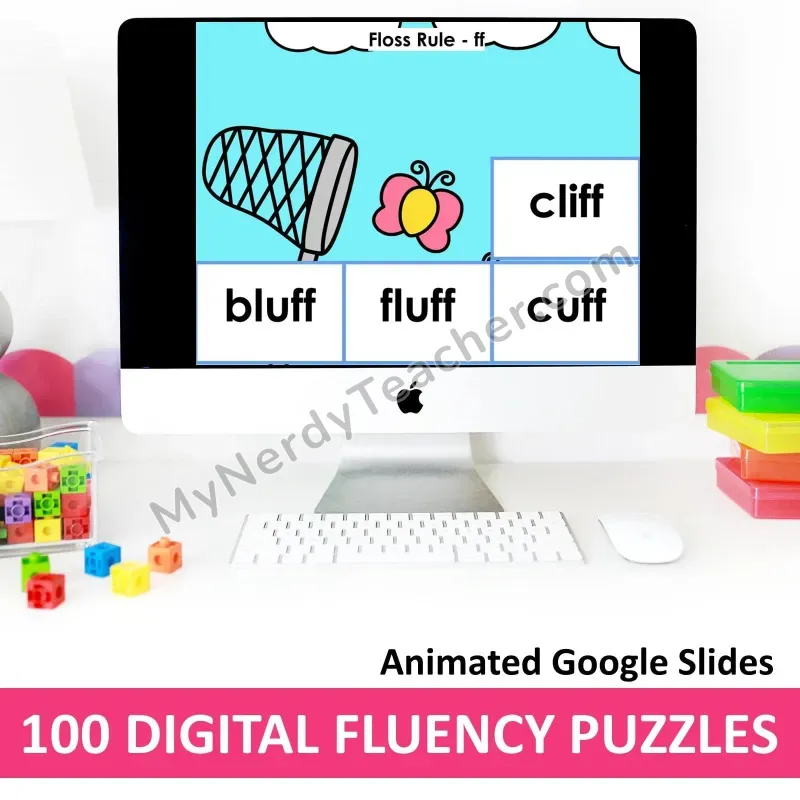 100 Digital Phonics Fluency Puzzles — Picture & Word Match (Animated Google Slides)