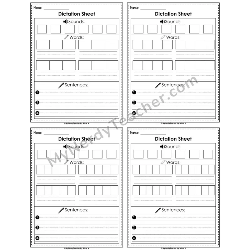 Plain Dictation Sheet — Sounds, Words & Sentences Writing Practice (No Theme)