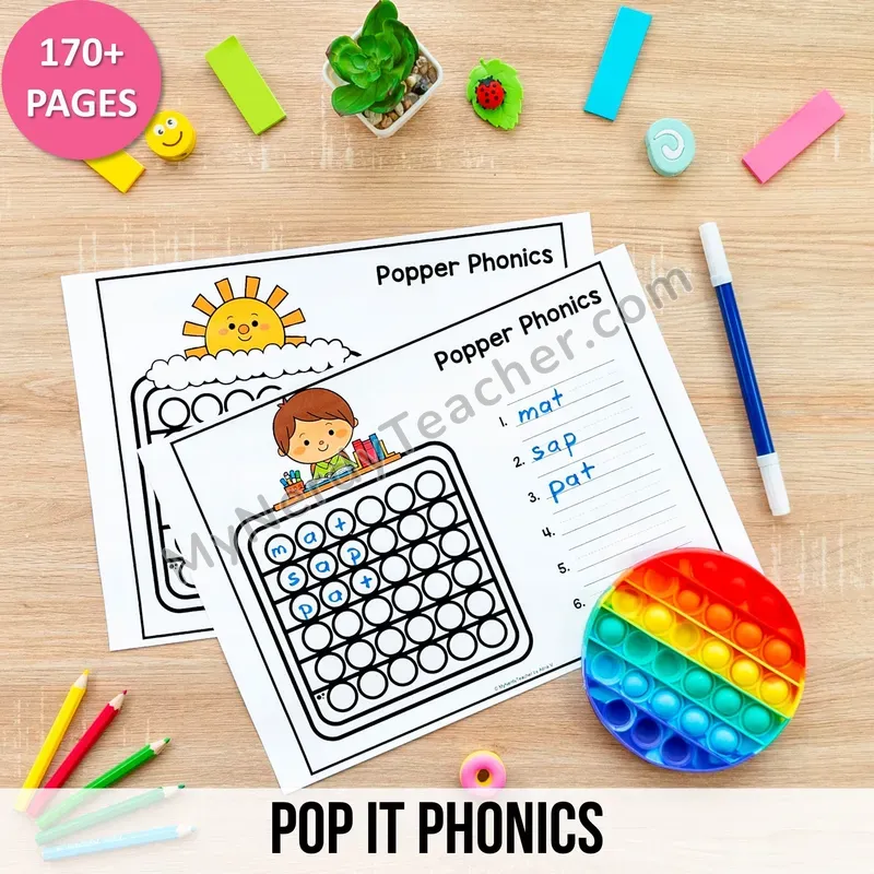 Pop It Phonics Worksheets — Popper Word Building Mats (Year-Long Bundle)