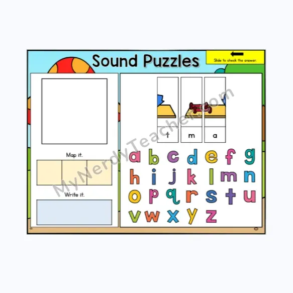 Sound Puzzles Digital Activity — Build, Map & Write CVC Words Google Slides