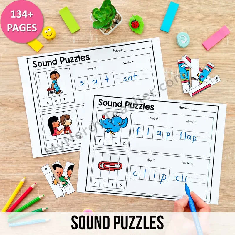Sound Puzzles Worksheets — Build, Map & Write CVC and Blend Words