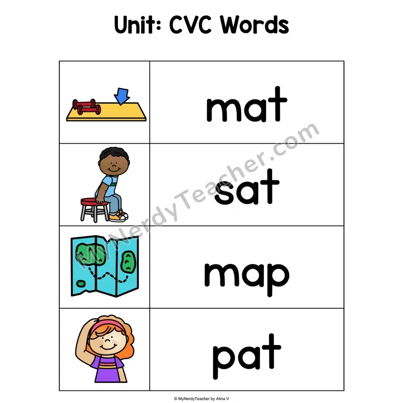 CVC Word Cards — Picture & Word Matching Cards (Color)