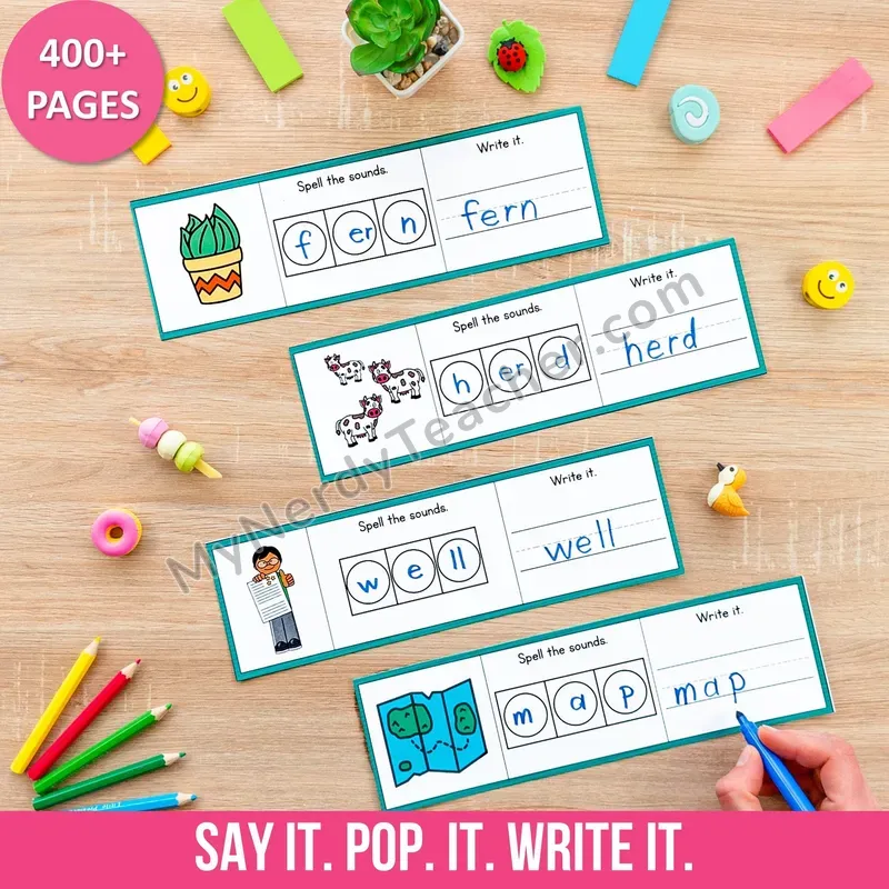 Say It, Pop It, Write It — CVC & Phonics Word Building Worksheets (Color)