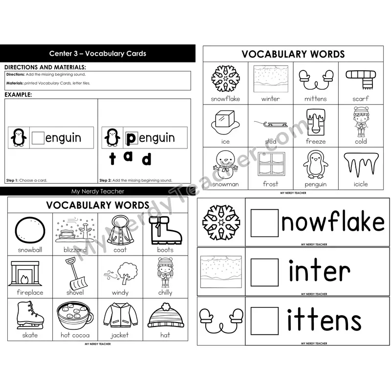Winter Vocabulary Cards — Add the Missing Beginning Sound