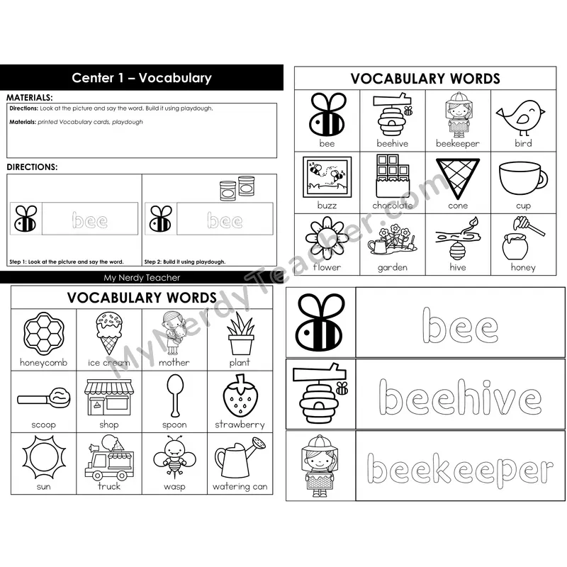 Summer Bee Vocabulary Cards — Build with Playdough