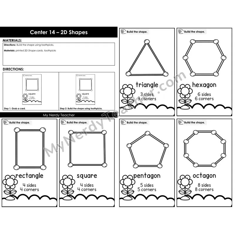 2D Shape Building Cards — Toothpick Construction