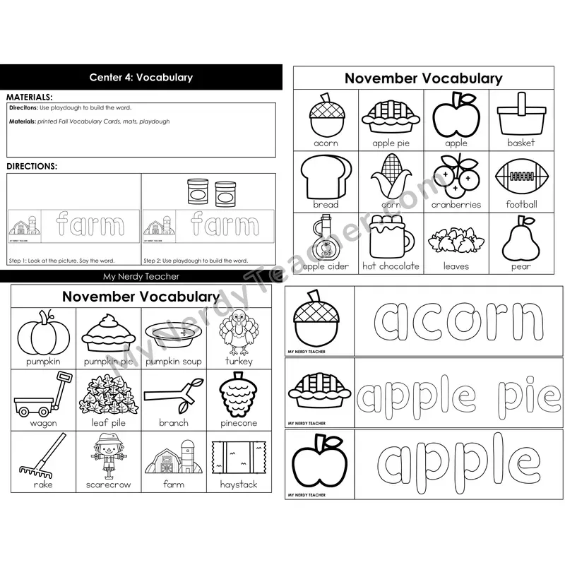 November Fall Vocabulary Cards — Build with Playdough