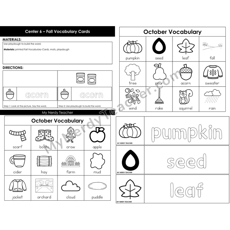 Fall Vocabulary Cards — Build with Playdough