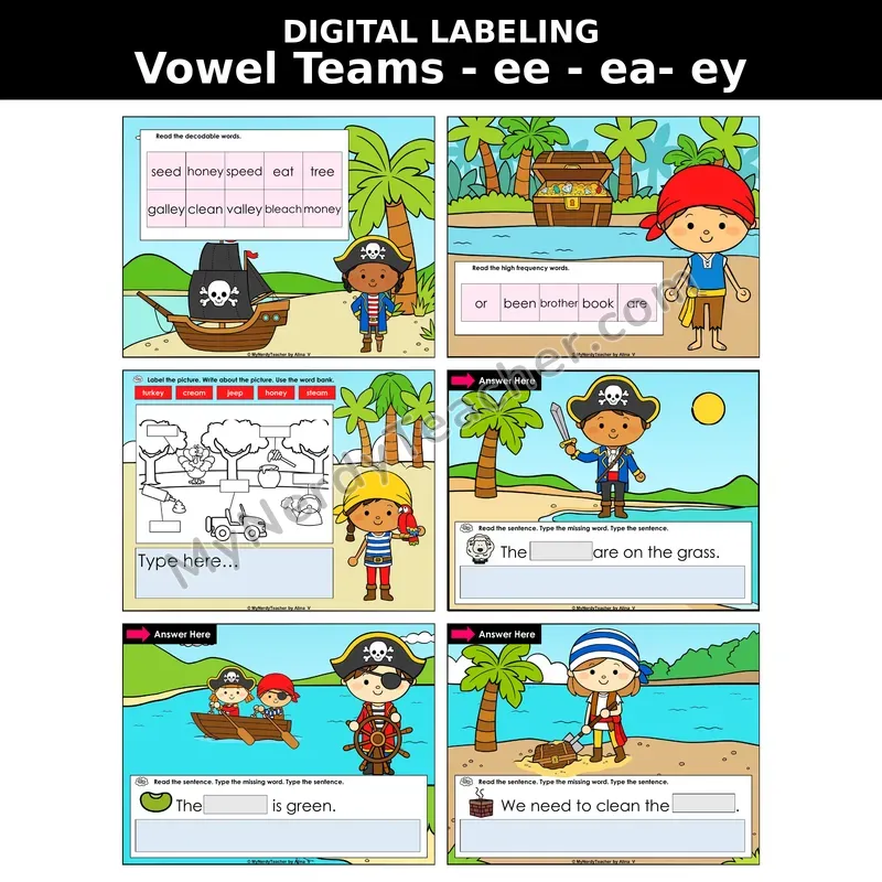 Vowel Team ee/ea/ey (Long E) Digital Label & Write Activity