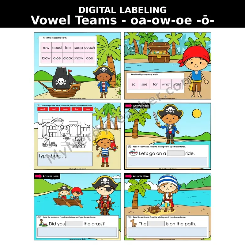 Vowel Team oa/ow/oe (Long O) Digital Label & Write Activity