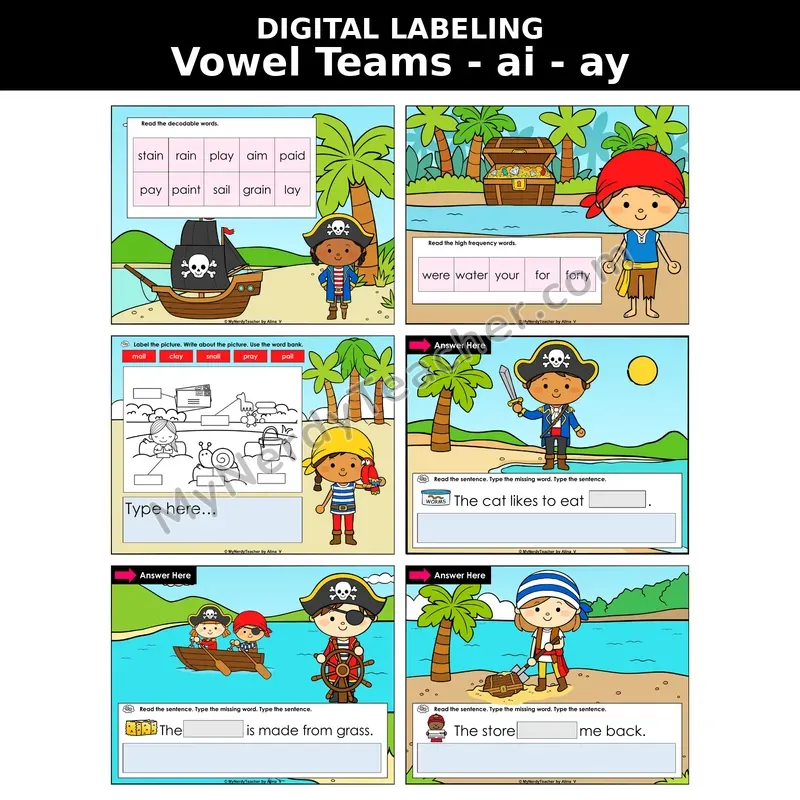 Vowel Team ai/ay (Long A) Digital Label & Write Activity