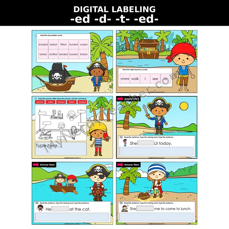Suffix -ed Three Sounds /d/ /t/ /ed/ Digital Label & Write Activity