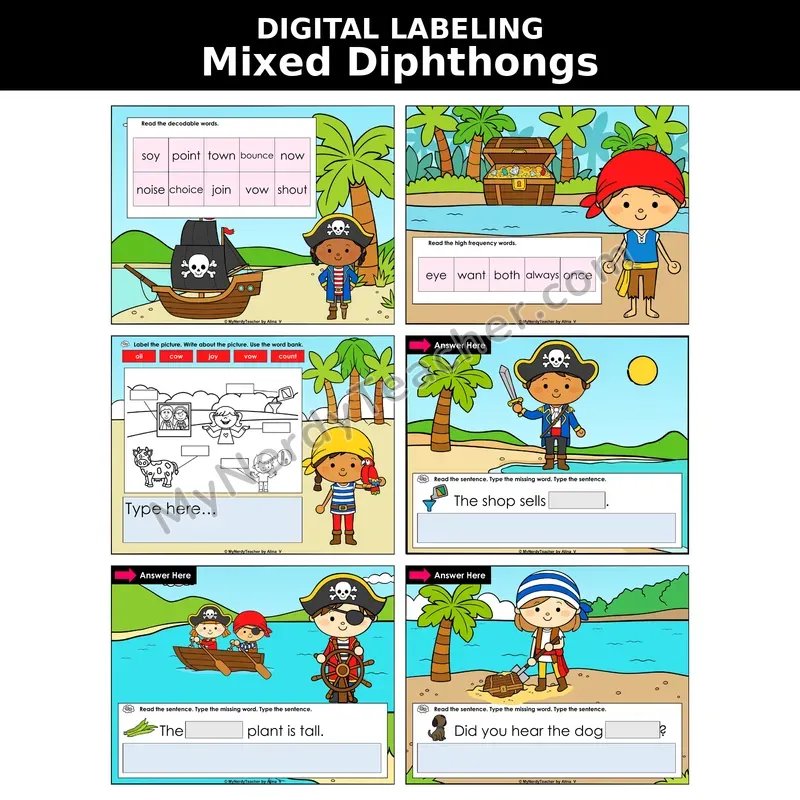 Mixed Diphthongs Review Digital Label & Write Activity