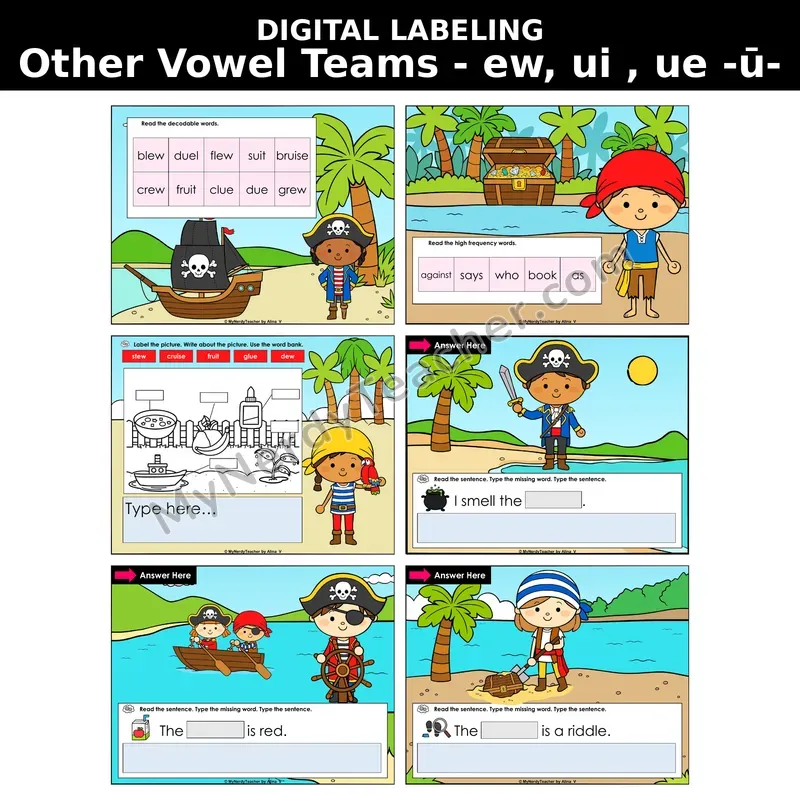 ew, ui, ue Vowel Teams (Long /ū/) Digital Label & Write Activity