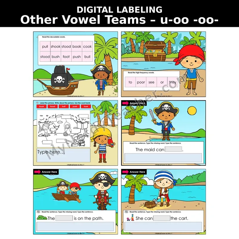 oo and u Vowel Team (Short /oo/) Digital Label & Write Activity