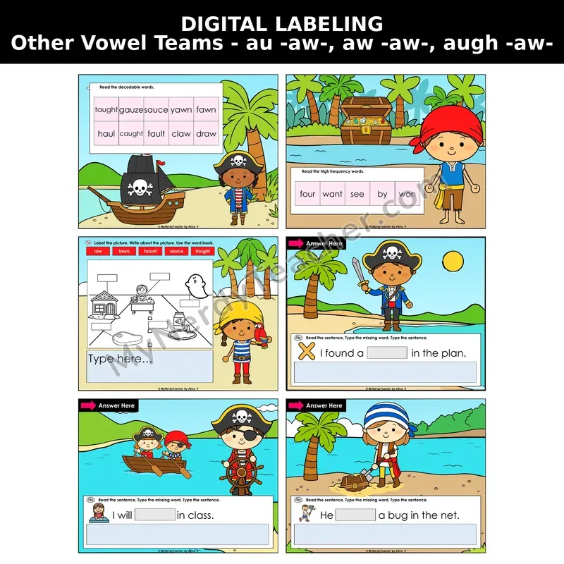 au, aw, augh Vowel Teams (/aw/) Digital Label & Write Activity