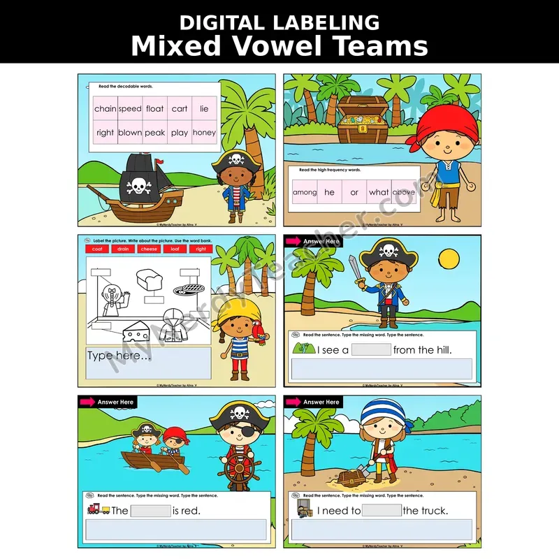 Mixed Vowel Teams Review Digital Label & Write Activity