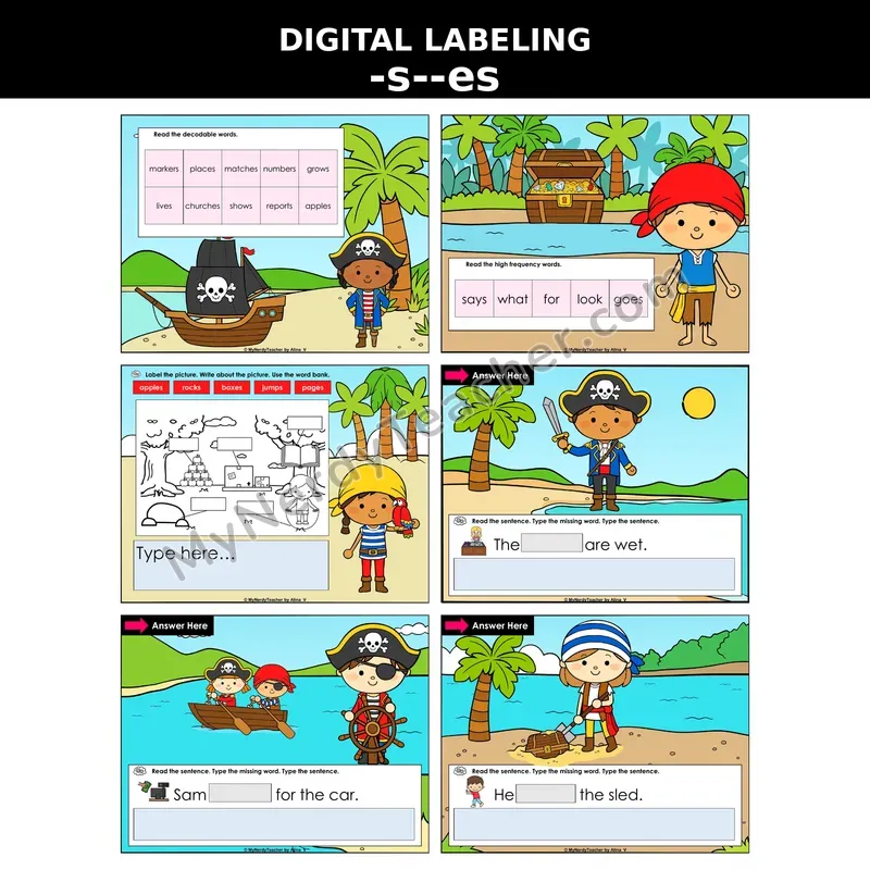 Suffix -s and -es (Plural/Verb) Digital Label & Write Activity