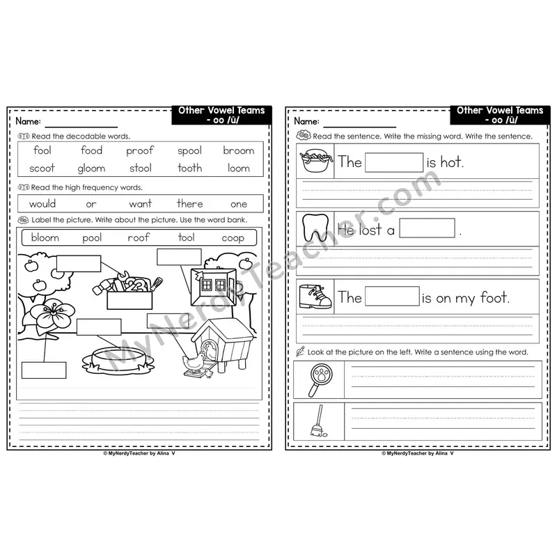 oo Vowel Team (Long /ū/) Editable PowerPoint Label & Write Activity