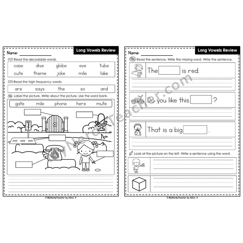 Long Vowels Review (All Vowel Teams) Editable PowerPoint Label & Write Activity