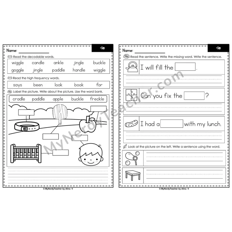 Consonant -le Syllable Editable PowerPoint Label & Write Activity