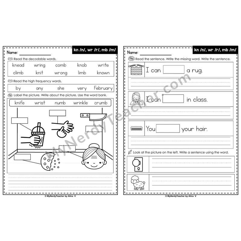 Silent Letters: kn, wr, mb Editable PowerPoint Label & Write Activity
