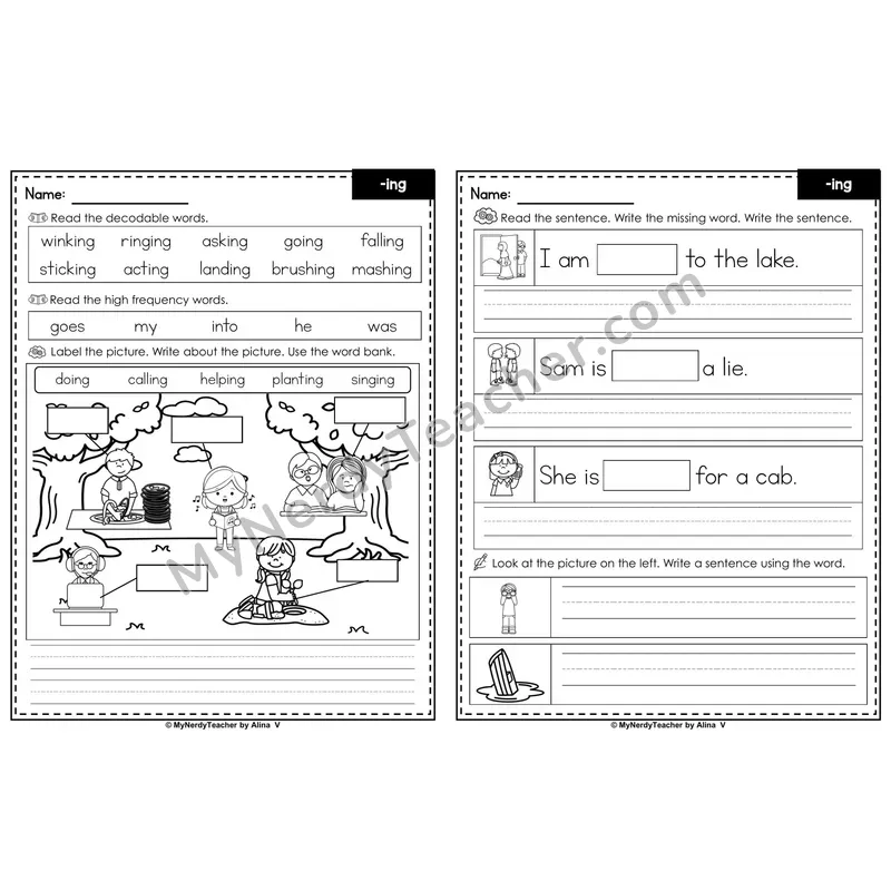 Suffix -ing (Inflectional Ending) Editable PowerPoint Label & Write Activity
