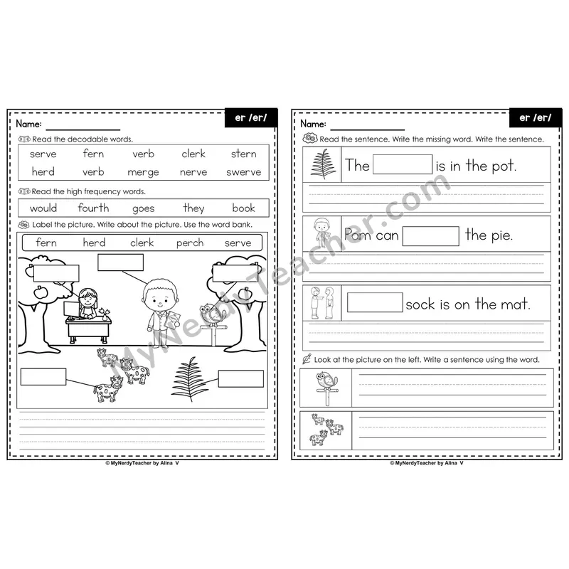 er (R-Controlled Vowel) Editable PowerPoint Label & Write Activity