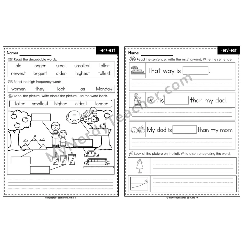 Suffix -er/-est (Comparative/Superlative) Editable PowerPoint Label & Write Activity