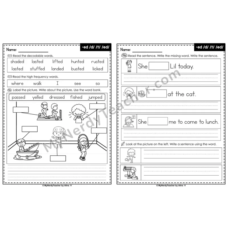 Suffix -ed (Inflectional Ending) Editable PowerPoint Label & Write Activity