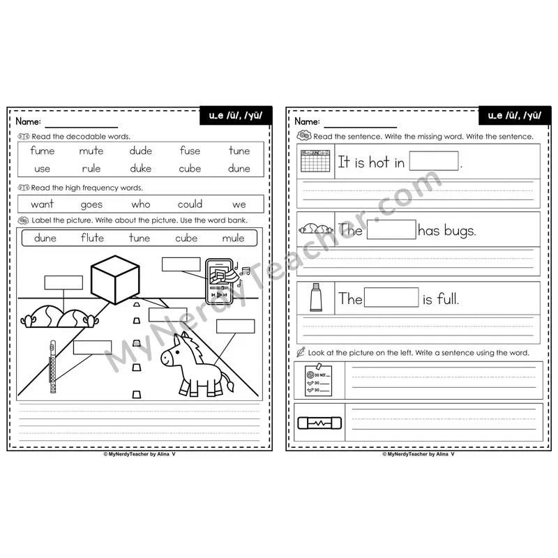 u_e (Long U — Silent E) Editable PowerPoint Label & Write Activity