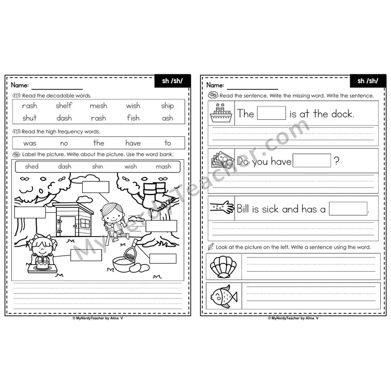 sh Digraph Editable PowerPoint Label & Write Activity