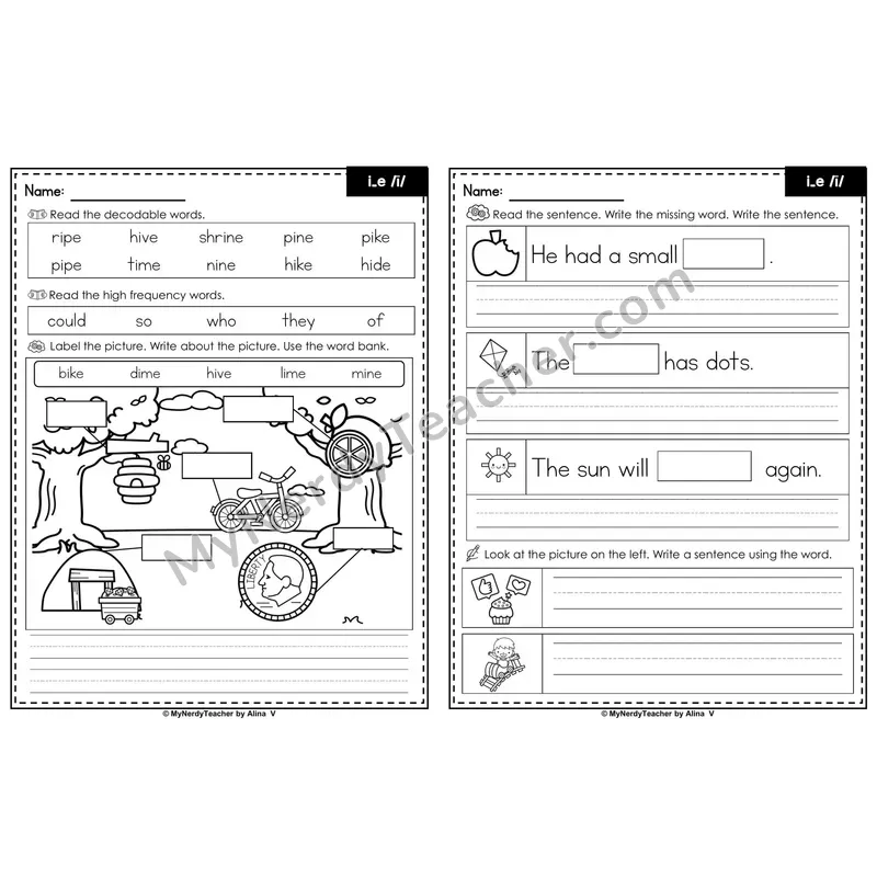 i_e (Long I — Silent E) Editable PowerPoint Label & Write Activity