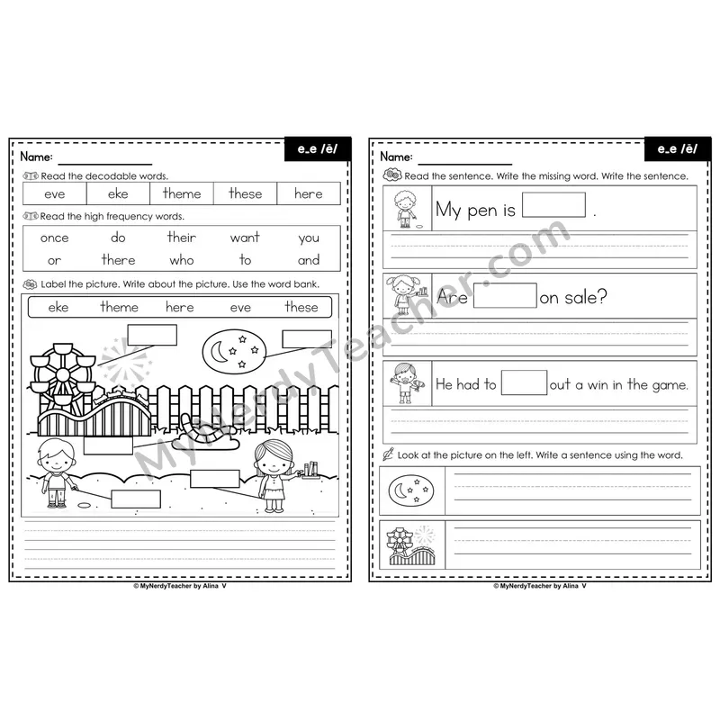 e_e (Long E — Silent E) Editable PowerPoint Label & Write Activity