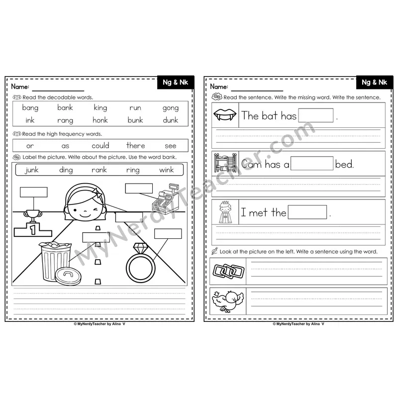 ng and nk Glued Sounds Editable PowerPoint Label & Write Activity