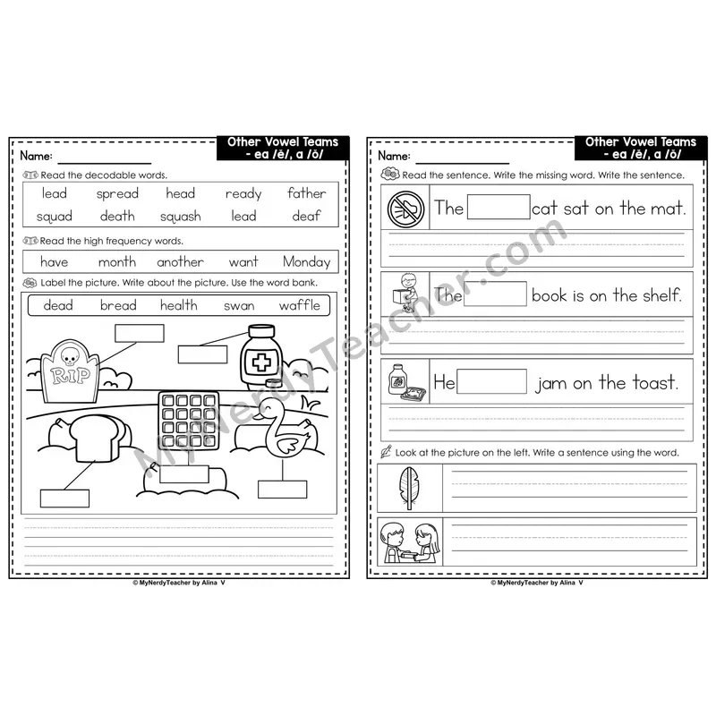 ea (Short /ĕ/) and a (Short /ŏ/) Vowel Teams Editable PowerPoint Label & Write Activity