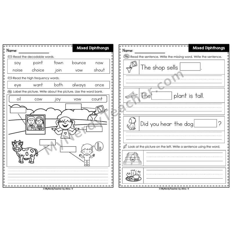 Mixed Diphthongs Review Editable PowerPoint Label & Write Activity