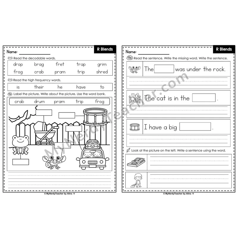 R Blends (Initial Consonant Blends) Editable PowerPoint Label & Write Activity