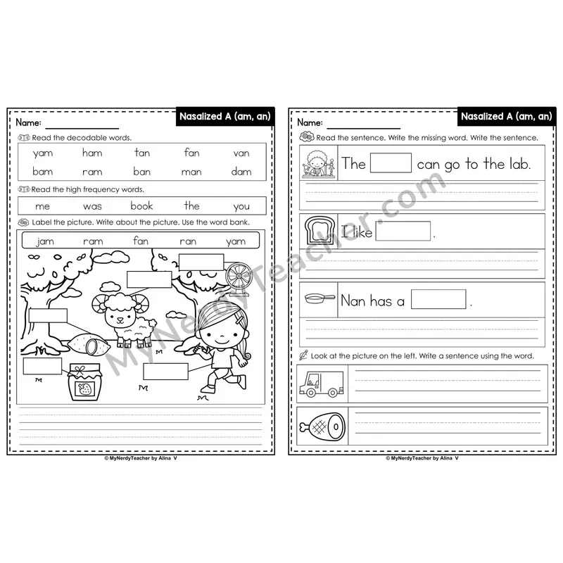 Nasalized A (am, an) Glued Sounds Editable PowerPoint Label & Write Activity