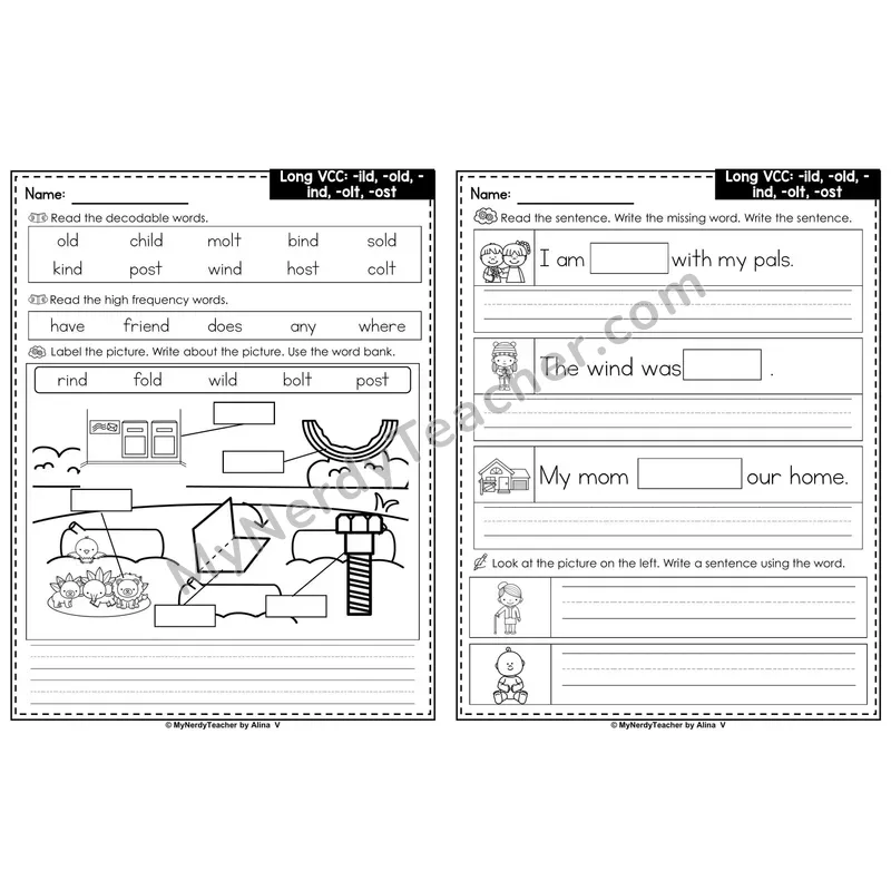 Long VCC: -ild, -old, -ind, -olt, -ost Editable PowerPoint Label & Write Activity