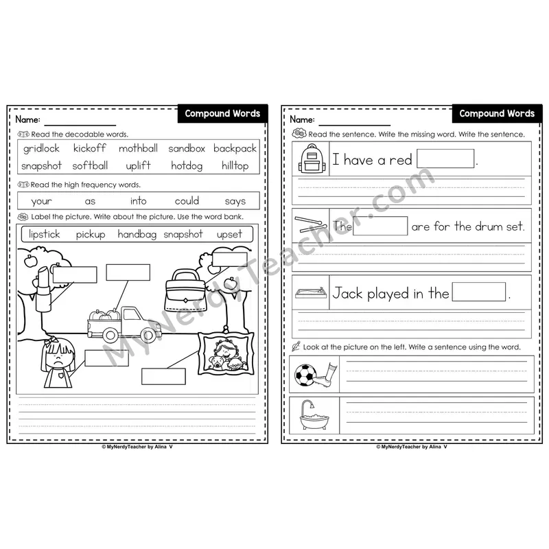 Compound Words (Closed/Closed Syllables) Editable PowerPoint Label & Write Activity