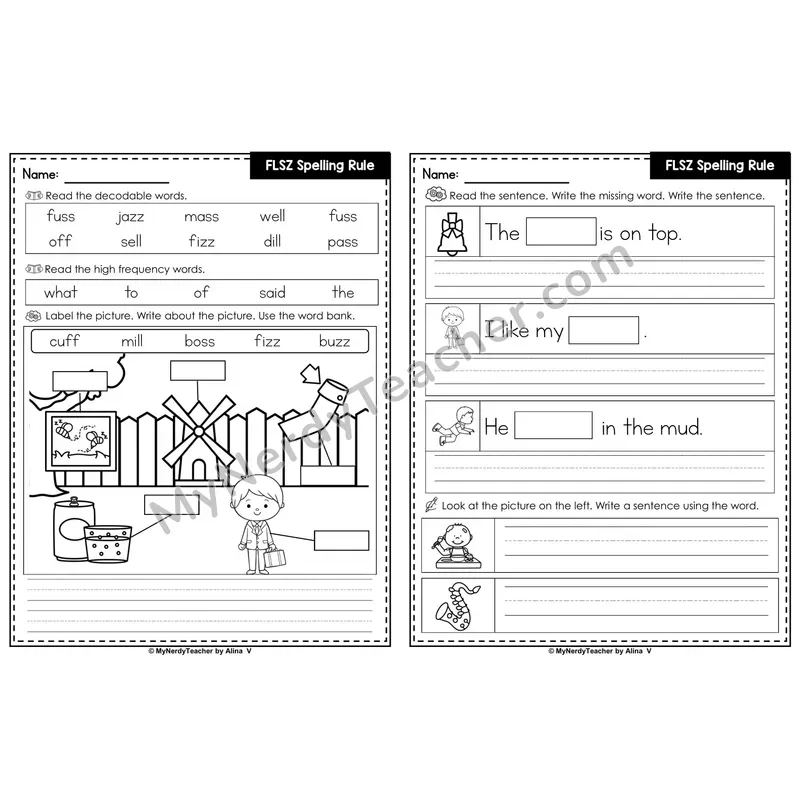 FLSZ Spelling Rule (Floss Rule) Editable PowerPoint Label & Write Activity