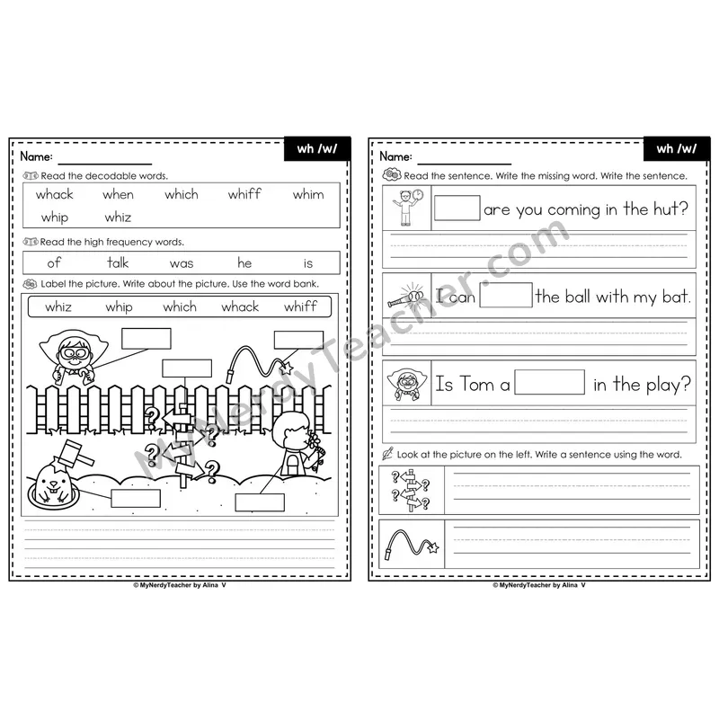 wh Digraph Label & Write Worksheet