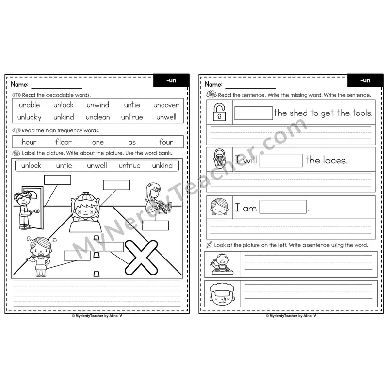 Prefix un- Label & Write Worksheet