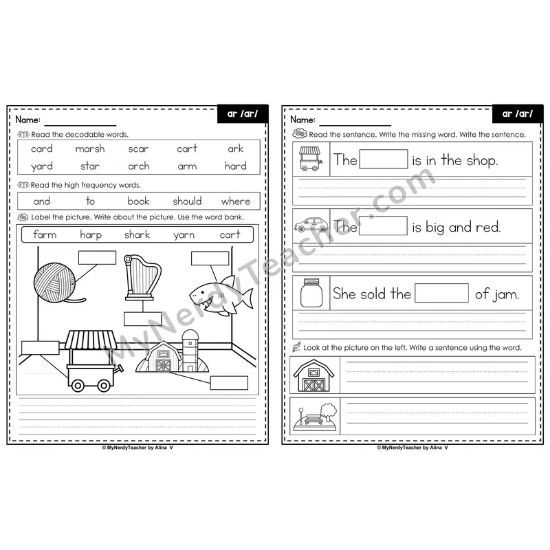 ar (R-Controlled Vowel) Label & Write Worksheet