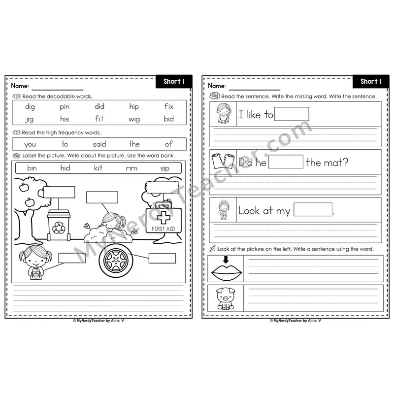 Short I CVC Words Label & Write Worksheet