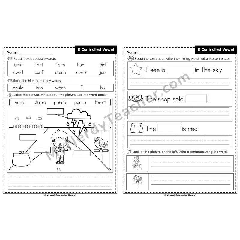 R-Controlled Vowels Review (Mixed) Label & Write Worksheet