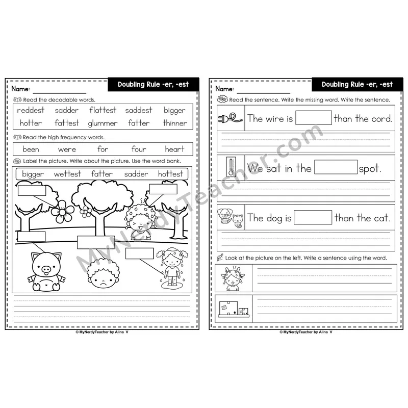Doubling Rule with -er and -est Label & Write Worksheet
