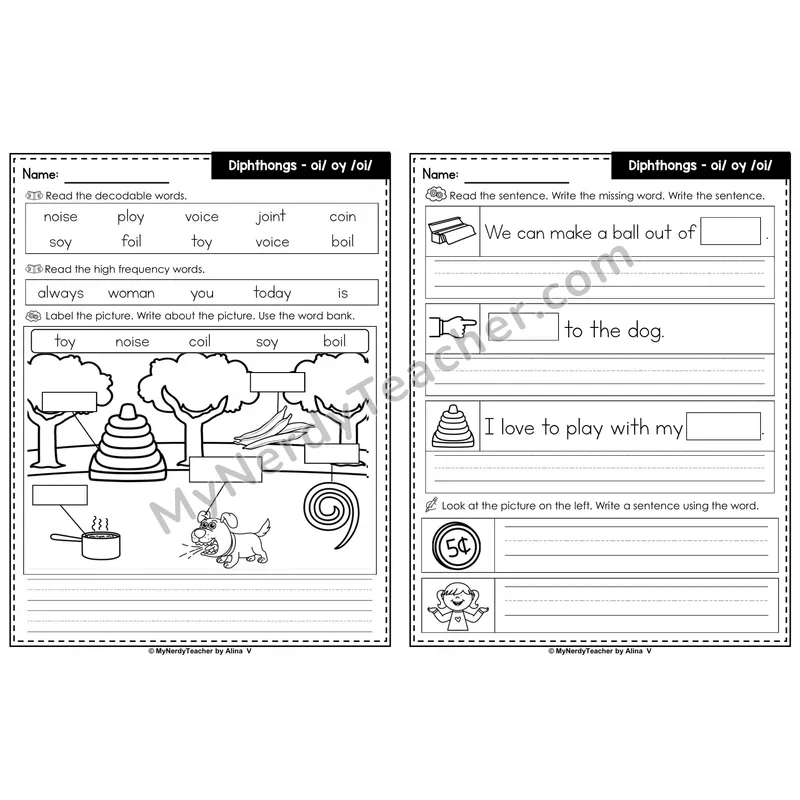 oi/oy Diphthong Label & Write Worksheet